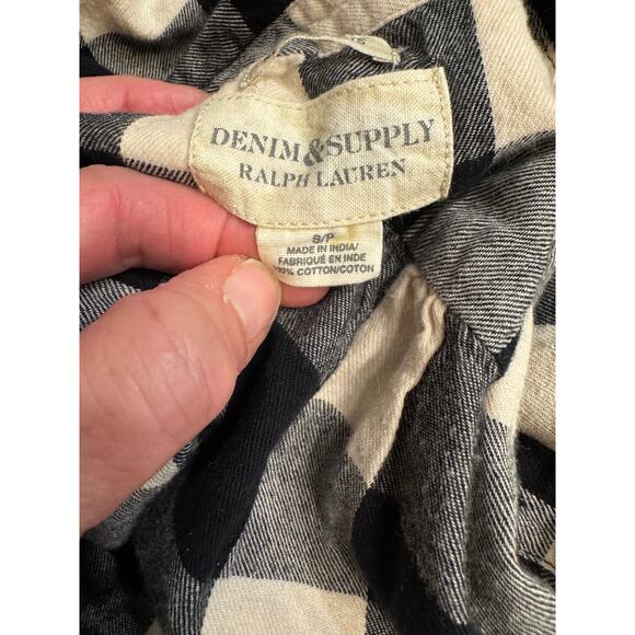 Denim & Supply Ralph Lauren Buffalo Plaid Flannel Shirt Black & Cream Size Small - Picture 7 of 8